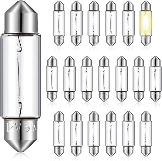 20 Pcs Xenon Festoon Light Bulb Clear Double Ended Festoon Bulb Marine Festoon Bulb 12V Standard Miniature 6411 Bulb for Mantel, Shelves, Bookcase, Refrigerator, Car Tail Light, Dome Light (10W)