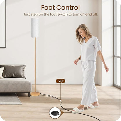 Wooden Textured Pole Lamp, Dimmable Floor Lamps for Living Room with Remote and Foot Switch, 64.4” Standing Tall Lamp, Corner Floor Light for Bedroom, Bulb Included, 3000K-6500K, FCC Listed XE06LD05W1