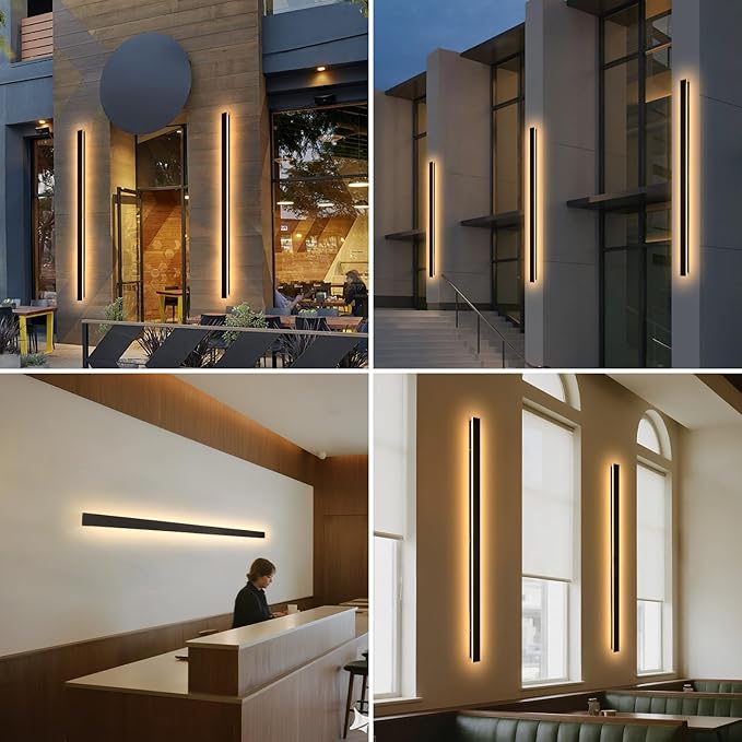 2Pack Modern Outdoor Wall Lights 92.5" Black Porch Wall Light 3000K Anti Rust Exterior Wall Sconces Long LED Linear Exterior Lighting Fixtures for Living Room Garage Swimming Pools