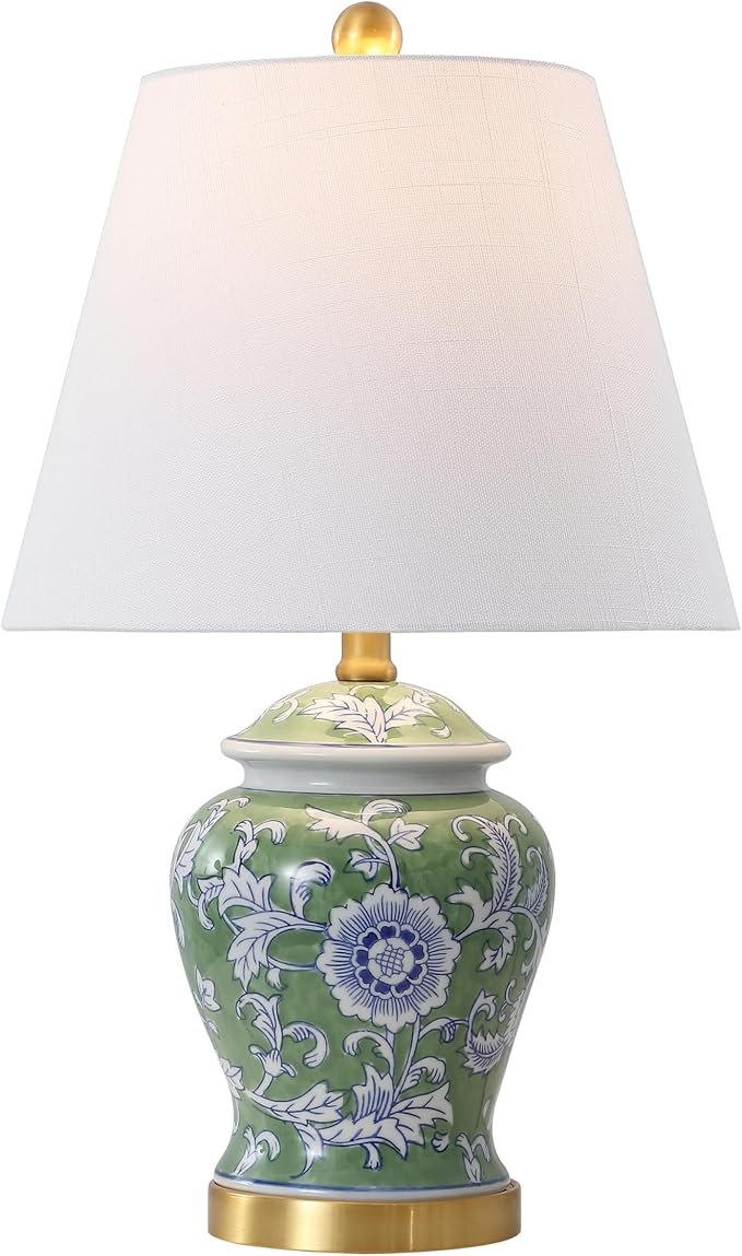 JONATHAN Y JYL3005E Penelope 22" French Country Cottage Ceramic/Iron Chinoiserie Ginger Jar LED Table Lamp, Green/White for Bedroom, Living Room, Office, College