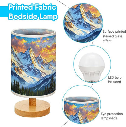 Majestic Snowy Mountain Table Lamp LED 3-Color Pressed Bedside, Majestic Snowy Mountain Shade Lamp with Wood Base for Bedroom Living Room Desk Office TL01