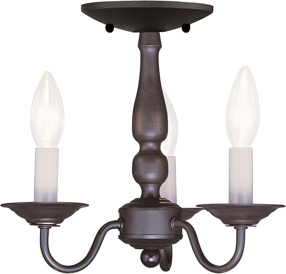 Livex Lighting 5009-07 Williamsburgh 3-Light Convertible Hanging Lantern/Ceiling Mount, Bronze
