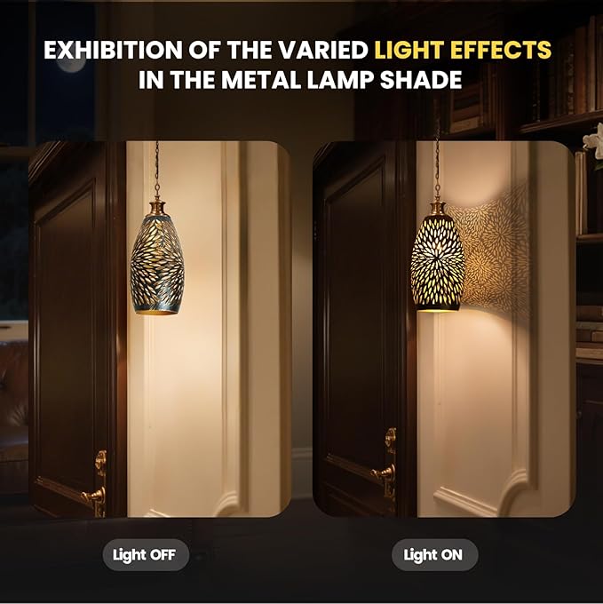 Pendant Light Shade Replacement, Metal Lampshade with 1-5/8" Fitter, 7.8" Height and 4.7" Diameter Etched Hollowed Lamp Shade, Antique Bronze Oval Shaped Cover for Chandelier Pendant Light Wall Lamp