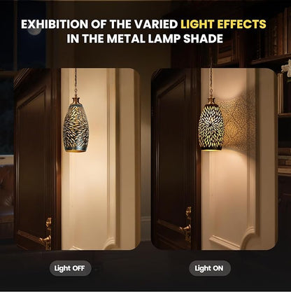 Pendant Light Shade Replacement, Metal Lampshade with 1-5/8" Fitter, 7.8" Height and 4.7" Diameter Etched Hollowed Lamp Shade, Antique Bronze Oval Shaped Cover for Chandelier Pendant Light Wall Lamp