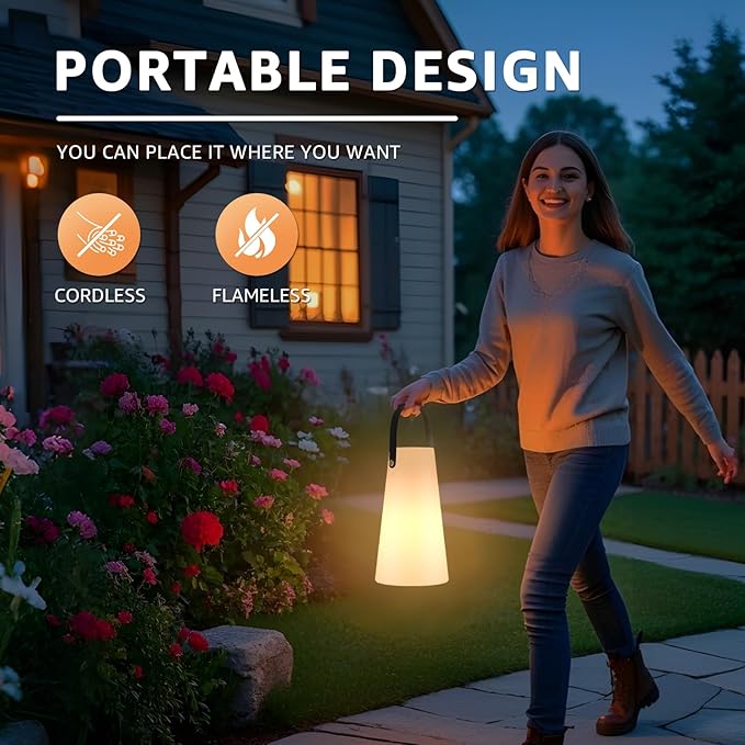 Outdoor Lanterns, GGII Rechargeable Camping Lantern with IP44 Waterproof, Battery Operated Outdoor Portable Cordless Table Lamp with RGB Lights for Patio Balcony Garden (Large Size)