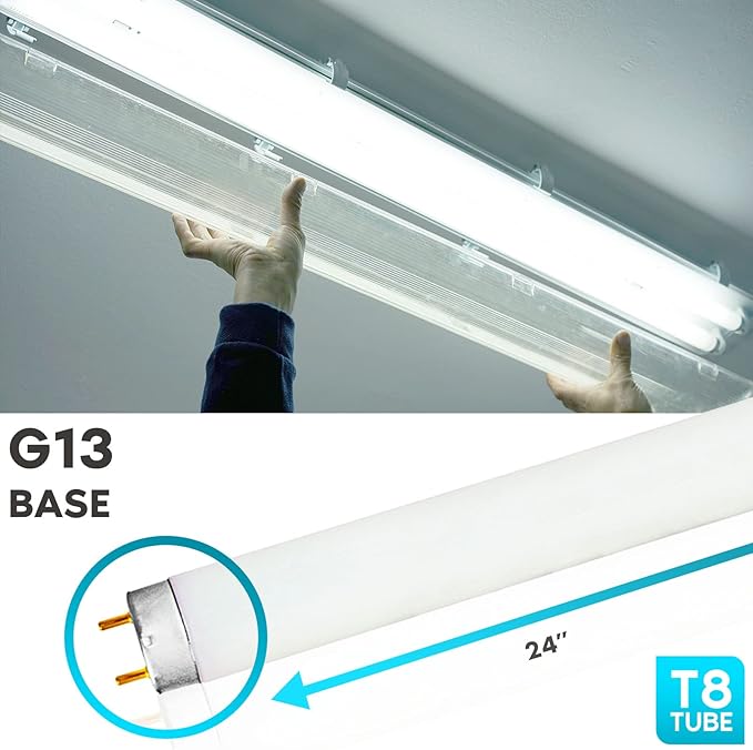 LUXRITE F17T8/850 17W 24 Inch T8 Fluorescent Tube Light Bulb, 5000K Bright White, 1350 Lumens, G13 Medium Bi-Pin Base, LR20753, 6-Pack