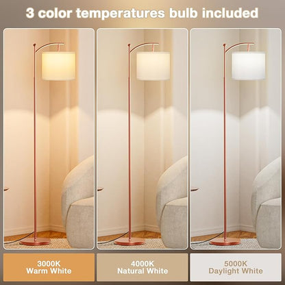 60" Floor Lamp With 3 Color Temperatures, Adjustable White Shade, Rose Gold Pole - Tall Lamp for Living Room, Bedroom, Office, Classroom, Dorm - 9W Bulb Included