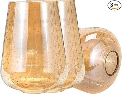 Wine Glass Lamp Shade for Light Fixture, 6.3" Height, 1-5/8 Inch Fitter, 3 Pack Clear Amber Seeded Bubble Effect Glass Shade Replacement Globe
