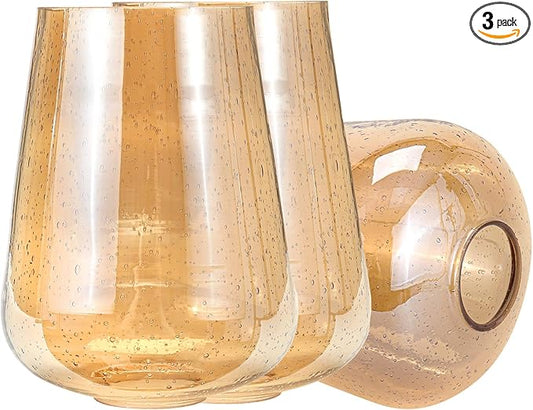 Wine Glass Lamp Shade for Light Fixture, 6.3" Height, 1-5/8 Inch Fitter, 3 Pack Clear Amber Seeded Bubble Effect Glass Shade Replacement Globe