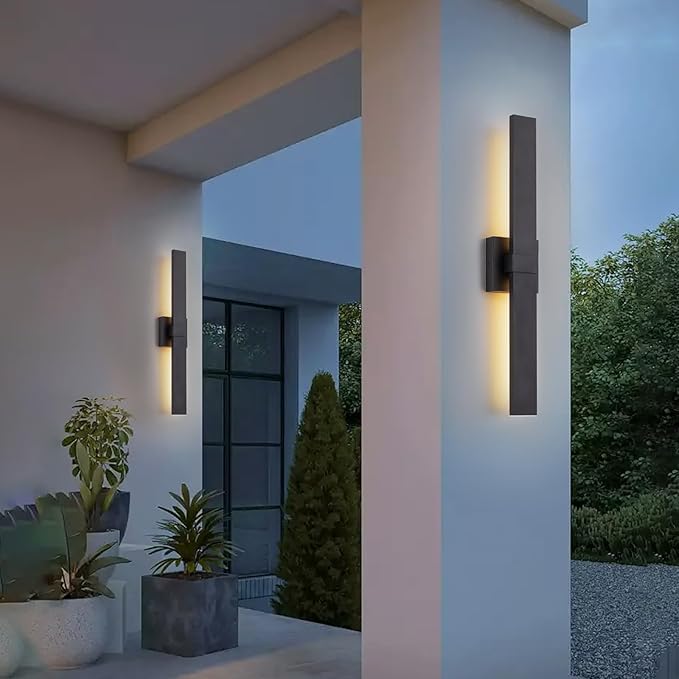 2-Pack Modern Outdoor Wall Light Exterior Black LED Patio Wall Light Fixture 27.2" Exterior Wall Sconce Outdoor Porch Lights for House