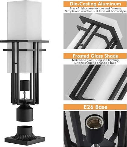 Outdoor Post Light Fixture - Aluminum Lamp Posts Outdoor Lighting, Outdoor Lightpost Lantern with 3-Inch Pier Mount Base Outside Pole Lighting for Porch Garnden (17.3''H, 1 pc)