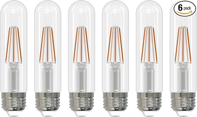 Sunlite LED Filament T10 Tubular Light Bulb, 6 Watts (60W Equivalent), 600 Lumens, Medium E26 Base, Dimmable, 128 mm, UL Listed, 2700K Soft White, 6 Pack