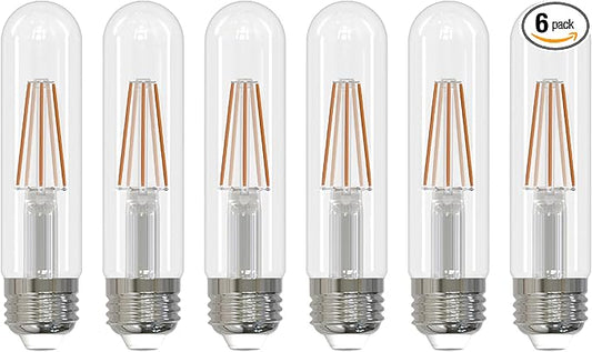 Sunlite LED Filament T10 Tubular Light Bulb, 6 Watts (60W Equivalent), 600 Lumens, Medium E26 Base, Dimmable, 128 mm, UL Listed, 2700K Soft White, 6 Pack