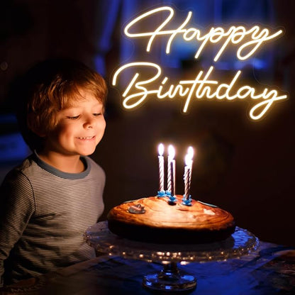 30" x 21" Happy Birthday Neon Sign Large Happy Birthday LED Neon Light Signs with Dimmable Switch 12V Power Adapter for Party Wall Decoration Bar Rave Home Decor Backdrop(Warm White,30" x 21")