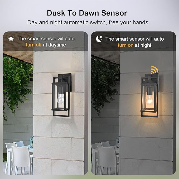 ALVIME Dusk to Dawn Outdoor Wall Lantern, 13 Inch Exterior Light Fixtures, Waterproof Exterior Wall Sconce Lights for House Entryway, Front Door, Patio, Garage, E26 Base&High Strength Clear Glass