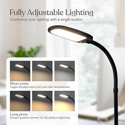 Brightech Litespan Slim LED Floor Reading Lamp - Tall with Adjustable Gooseneck, Dimmable for Living Rooms, Offices & Bedrooms - Black