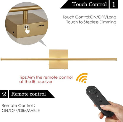 Battery Operated Wall Sconces with Remote Control, Dimmable Wall Sconces Set of Two, 350°Rotate, 3000K LED Gold Wireless Wall Light for Living Room, Hallway, Bedroom, 28.3 Inch (2 Pack)