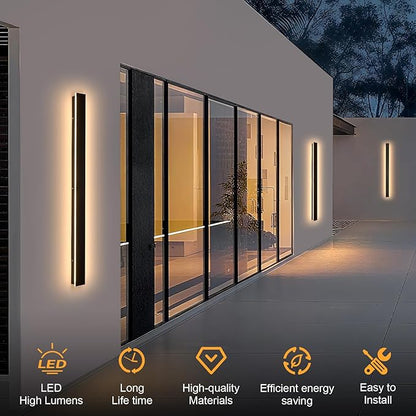 Modern Outdoor Wall Lights 39.4" LED 3000K Outdoor Wall Light for House Exterior Wall Garage Entrance Lighting Fixtures IP65 Waterproof Long Strip Wall Sconces for Doorway Patio Passage