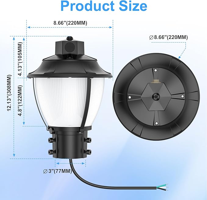 BBESTLED LED Post Top Light with Dusk to Dawn Photocell, ETL&DLC Listed 100W/80W/60W LED Pole Area Lights 5000K/4000K/3000K Outdoor Post Lights for Parking Lot Yard Garden, IP65 Waterproof AC100-277V