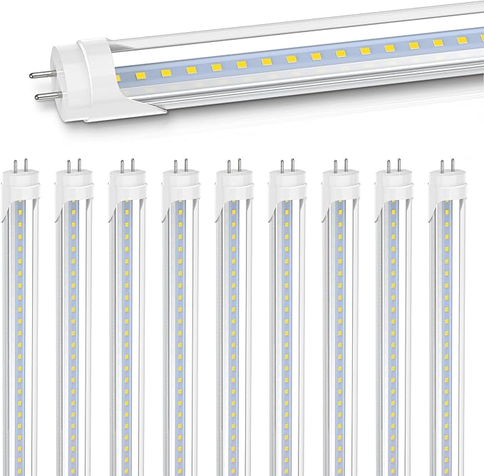CNSUNWAY 4FT LED Tube Lights - 18W, 2400LM 6000K Daylight, Type A+B Plug & Play/Ballast Bypass, Single/Double-End Power, T8/T10/T12 Replacement for Garage Warehouse Lighting, Clear (10 Pack)