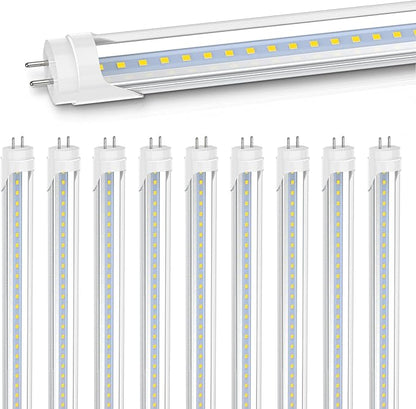 CNSUNWAY 4FT LED Tube Lights - 18W, 2400LM 6000K Daylight, Type A+B Plug & Play/Ballast Bypass, Single/Double-End Power, T8/T10/T12 Replacement for Garage Warehouse Lighting, Clear (10 Pack)
