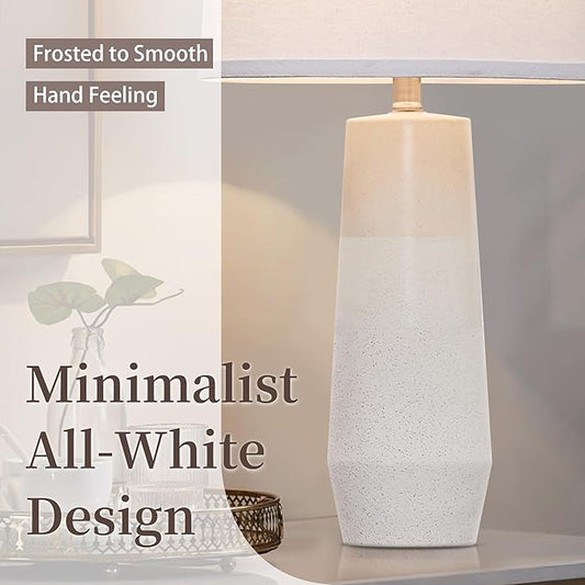 25.25" White Ceramic Table Lamps for Living Room, Ceramic White Lamps Set of 2 for Nightstand, Minimalist Beige Table Lamp Set of 2 for Bedroom, Console Reading Table Lamps