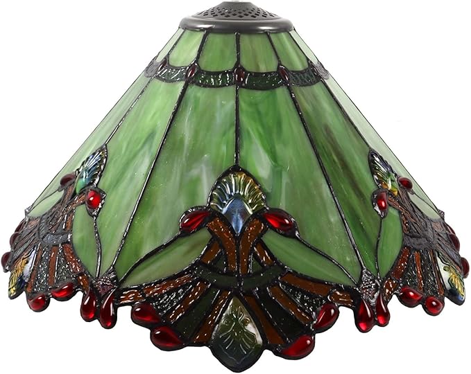 Bieye S10026 Tiffany Style Stained Glass Baroque Lampshade (17-inch Wide Green)