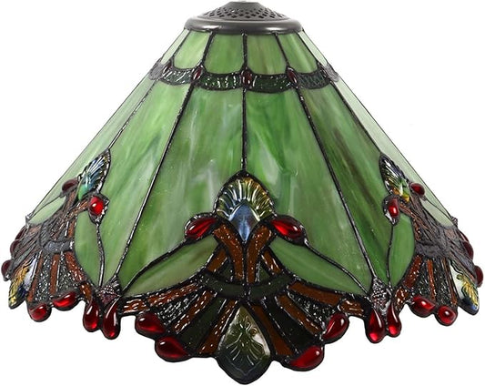 Bieye S10026 Tiffany Style Stained Glass Baroque Lampshade (17-inch Wide Green)