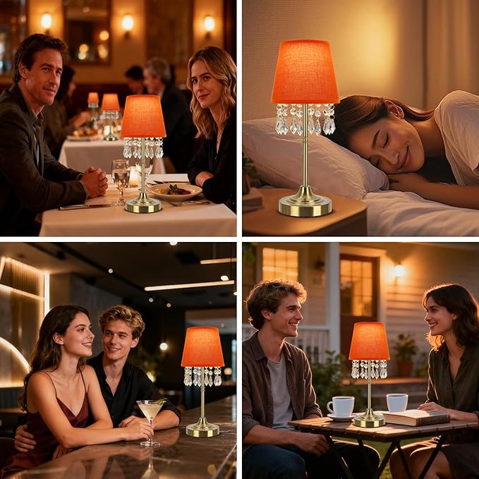 Cordless Table Lamp, 5200mAh LED Rechargeable Small Touch Lamp, 3 Colors Dimmable Battery Operated Lamp with Hanging Crystal Beads for Bedroom Restaurant Bar Home Decor, Gold