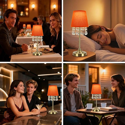 Cordless Table Lamp, 5200mAh LED Rechargeable Small Touch Lamp, 3 Colors Dimmable Battery Operated Lamp with Hanging Crystal Beads for Bedroom Restaurant Bar Home Decor, Gold