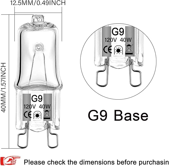 G9 Halogen Bulb 40 Watt 120 Volt Dimmable T4 JCD Type Bi-Pin Base for Chandeliers, Pendants, Cabinet Lights, Landscape Lights Replacement, Warm White (10 Pack)