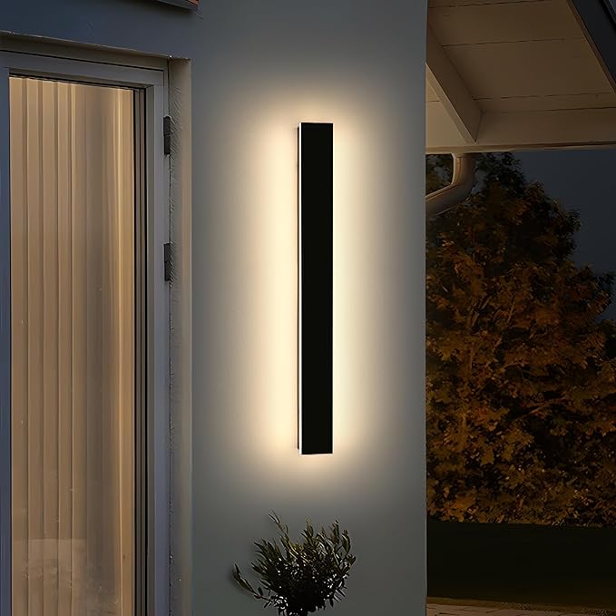 47inch Modern LED Wall Light, 3 Color Lights 3000K/4500K/6000K, IP65 Waterproof Outdoor Light Fixture, Black Aluminum Minimalist Exterior Wall Sconce for Patio, Garden, Garage, Porch