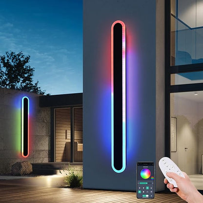 TODOLUZ 2-Pack 60-Inch RGB Long Linear Outdoor Wall Light Fixture, IP65 Waterproof 36W Dimmable LED Wall Sconce Lighting with Remote Control for Garage Doorway