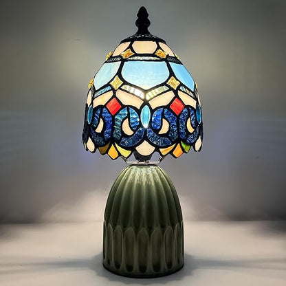Tiffany Lamp Stained Glass Mushroom Table Lamps 6X6X12.5 Inch Blue Jewelry Baroque Style Small Night Light Ceramic Base Mini Accent Desk Light Suitable for Bedside Table Bedroom Children Room