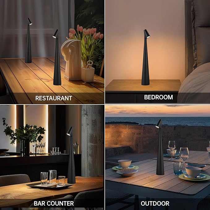 Cordless Small Table Lamps,3 Levels Brightness Portable Desk Lamp,Rechargeable Battery Lights for Outdoor, Restaurant, Bedside, Baby Night Light,Gifts(Black)