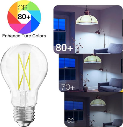 DAYBETTER 6 Pack A19 Vintage LED Edison Bulbs, 60W Equivalent Dimmable LED Bulbs, High Brightness 5000K Daylight, 800 Lumens, 8W E26 Standard Base, Ultra-Bright, CRI80+, Clear Glass Filament Bulb