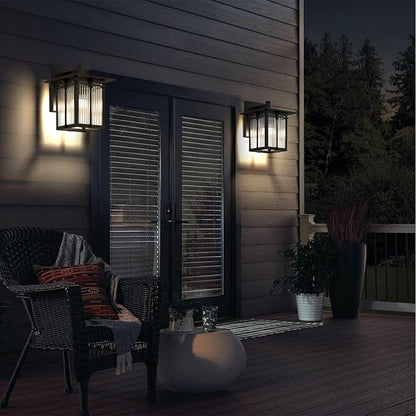 Retro Outdoor Wall Light for House, Outdoor Lighting Fixtures Wall Mount with Ribbed Glass, Soptted Black Aluminum Exterior Wall Lantern for Front Porch Garage Patio (12.2''H, 1 pc)