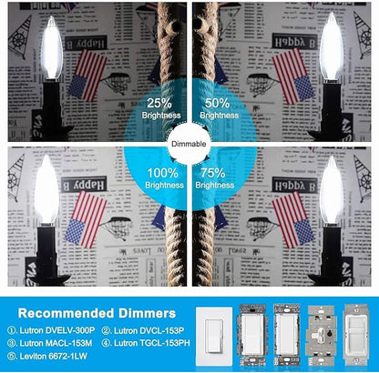 E12 Candelabra Light Bulbs 8W,Equal 100 Watt Dimmable Led Bulbs,4000K Daylight Led Candle Bulb,Chandelier Light Bulbs 4.85In,850lm,4-Pack