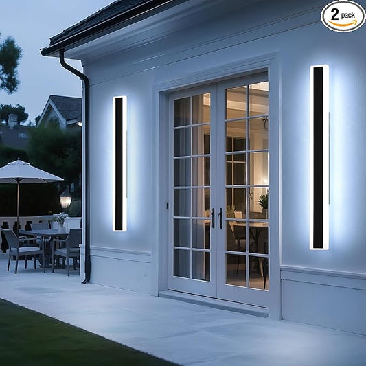 Mikeru 2Pack 57inch Long Led Wall Light, 6000k Cool White Modern Outdoor Wall Light Ip65 Waterproof Black Acrylic Porch Exterior Lighting Fixtures, Exterior Wall Mount Lights