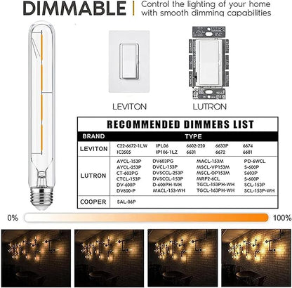 XININSUN T10 Led Bulb,8.9 Inch Long Tubular Led Light Bulbs,40Watt Equivalent, Warm White 2700K 400lm,E26 4W led t10 Bulb,LED Filament Light Bulb,Dimmable Long Light Bulbs,Clear Glass,4 Pack.