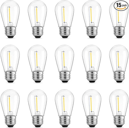 Meconard Outdoor Patio String Light Bulbs, Shatterproof Waterproof S14 LED Replacement Bulbs for Outdoor String Lights, 1W LED Bulbs Equal to 11W Incandescent, 2200K Warm White, E26 Base, Non-Dimmable