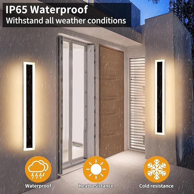Upgrade Widened 2 Pack Modern Outdoor Wall Light Fixtures, 39.3inch Dimmable LED Wall Sconce 3000K-6000K, IP65 Waterproof, Long Linear Wall Lamps Lighting for Porch, Patio, Garage with Remote Control