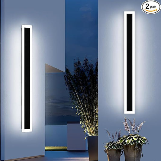 Mikeru 2Pack 57inch Modern Outdoor Exterior Wall Light, 3000k/4500k/6000k 3 Colors Switchable Large Outdoor Fixture Wall Mount, Ip65 Waterproof Modern Long Porch Light, Hardwired (Width: 5.5inch)