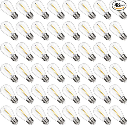 S14 Replacement LED Light Bulbs, Shatterproof & Waterproof 1W S14 LED Bulbs, E26 Base Patio Edison LED Light Bulbs for Outdoor String Lights , Warm White 2200K Plastic 70ML Non-Dimmable 48 Pack