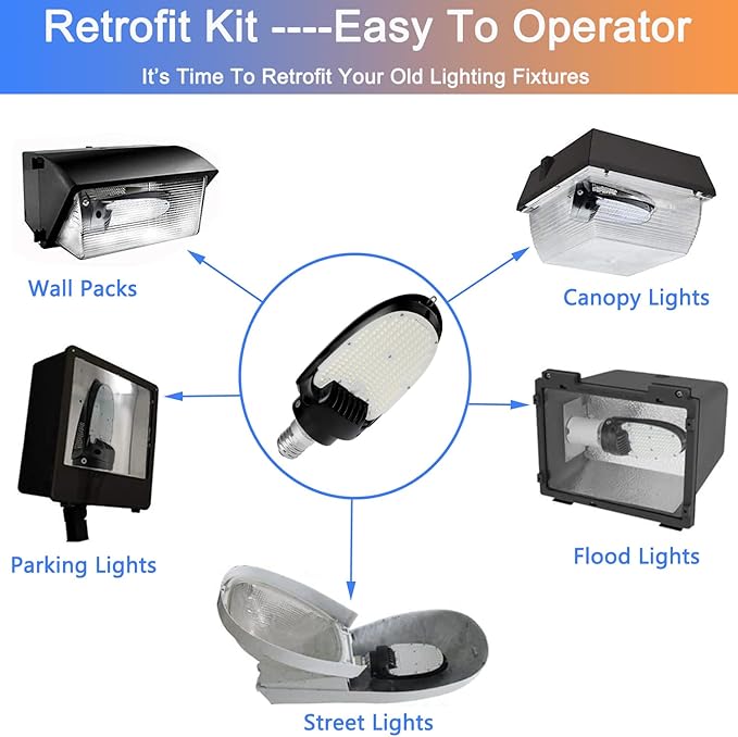 LED Shoebox Corn Retrofit Lamp, 75W/95W/115W Power Selectable, 5000K Shoebox Corn Bulb, Rotatable E39 Mogul Base, 500W MH Equivalent, LED Paddle Bulb for Parking Lot, Wall Pack, Flood Light Retrofit