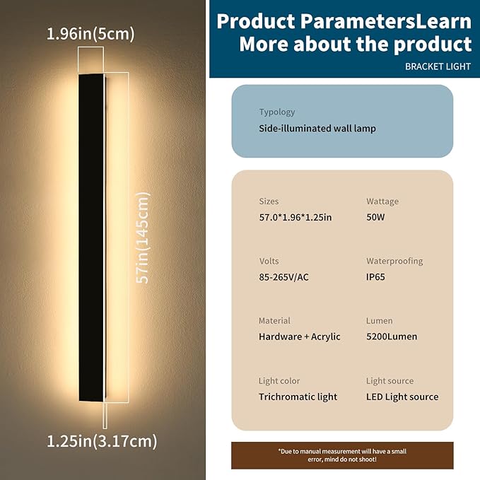 Modern Outdoor Wall Light Fixture, 57inch Long Linear LED Sconces, 3 Color 3000K/4500K/6000K, IP65 Waterproof, 50W, White Acrylic, Exterior Wall Mount Lighting for House, Patio, Garage