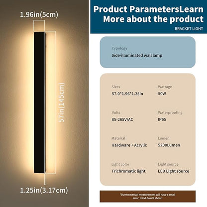 Modern Outdoor Wall Light Fixture, 57inch Long Linear LED Sconces, 3 Color 3000K/4500K/6000K, IP65 Waterproof, 50W, White Acrylic, Exterior Wall Mount Lighting for House, Patio, Garage