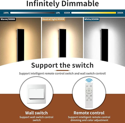 2 Pack 31.4inch Modern Outdoor LED Wall Sconce, Dimmable 3000K-6000K with Remote Control, IP65 Waterproof, Black Aluminium Long Exterior Wall Light Fixture for Porch, Patio, Garage, Yard