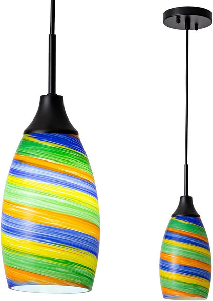 Mini Glass Pendant Light,4.72" Rainbow Hanging Lights 1-Pack Handblown Oval Rainbow Art Glass Hanging Pendant Light for Kitchen Island,Dining Room,Living,Foyer,Hallway, Entry