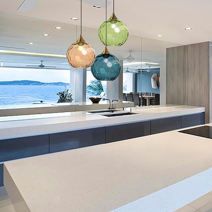 7.8 Inches Navy Blue Glass Globe Pendant Lights Fixtures E26 Modern Farmhouse Glass Ball Pendant Lighting with Gold Brass Finish (Navy Blue)